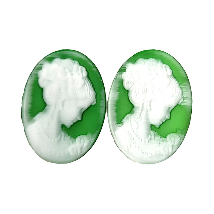 22X30MM WOMAN CAMEO CAT'S EYE GREEN